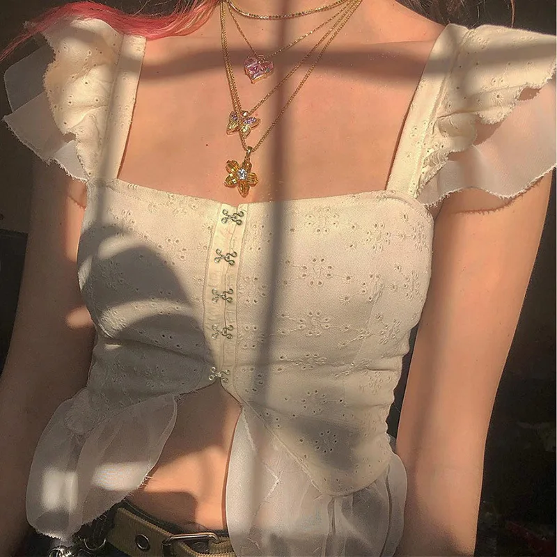 Summer Lace Patchwork Crop Top Women Clothes 2019 Vintage Butterfly Sleeve Square Collar Short Tank Tops Retro Cropped Feminino
Summer Lace Patchwork Crop Top Women Clothes 2019 Vintage Butterfly Sleeve Square Collar Short Tank Tops Retro Cropped Feminino