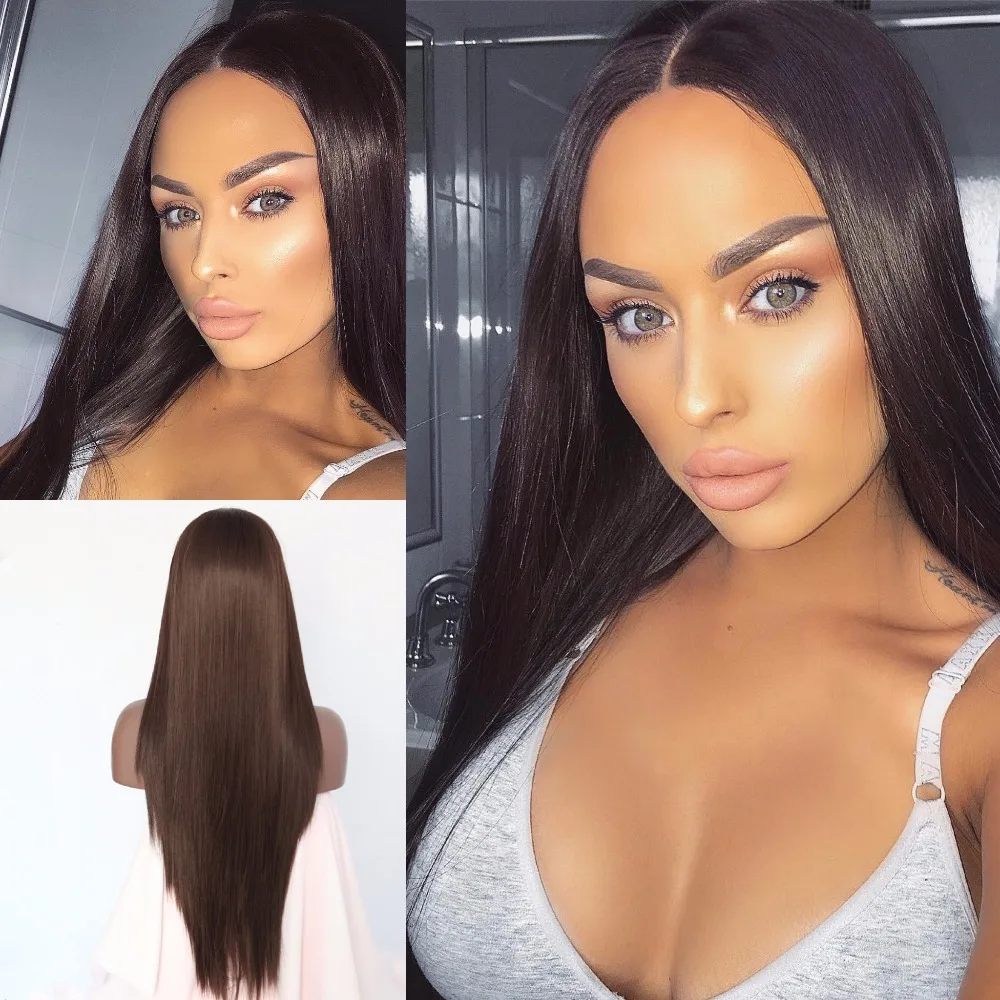 BeautyTown Handmade Dark Brown Color Natural Long Hair Heat Resistant Glueless Synthetic Lace Front Wig For Women Wedding Party
BeautyTown Handmade Dark Brown Color Natural Long Hair Heat Resistant Glueless Synthetic Lace Front Wig For Women Wedding Party
