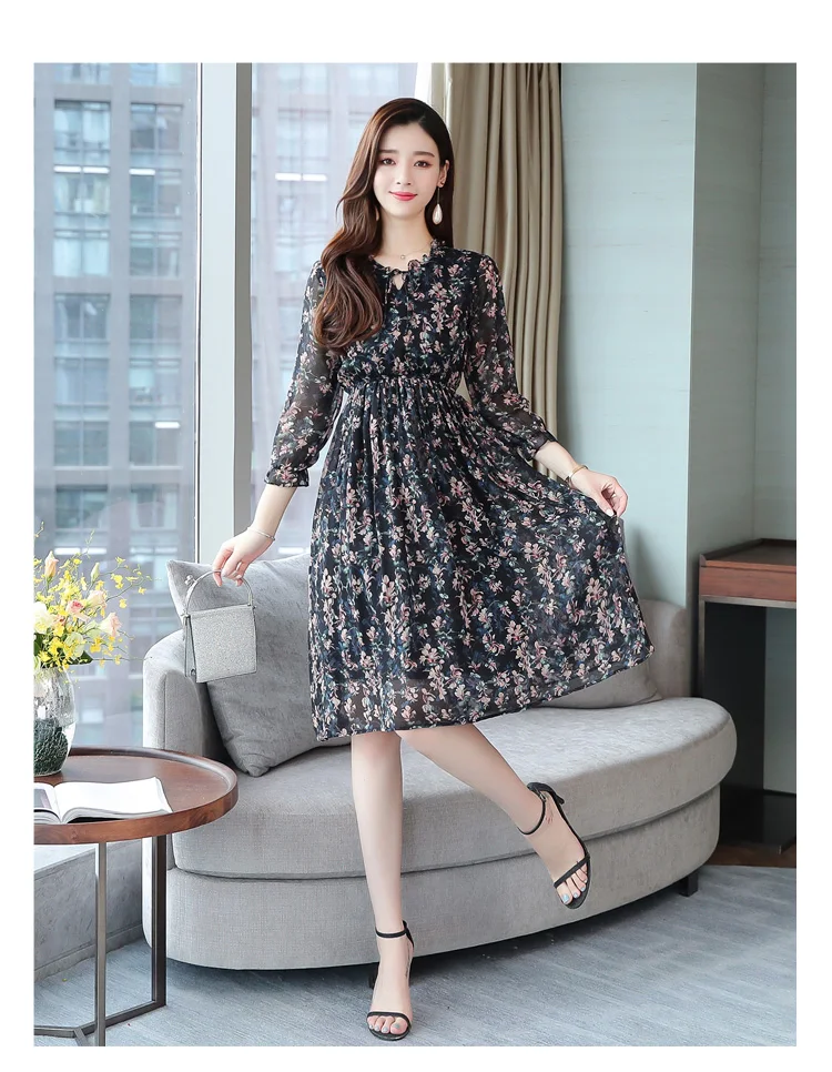 2021 Femal Vintage פרחוני שיפון Midi שמלות סתיו חורף הדפסת ארוך שרוול חוף שמלה אלגנטי נשים Bodycon המפלגה Vestidos 2021 Femal Vintage פרחוני שיפון Midi שמלות סתיו חורף הדפסת ארוך שרוול חוף שמלה אלגנטי נשים Bodycon המפלגה Vestidos
