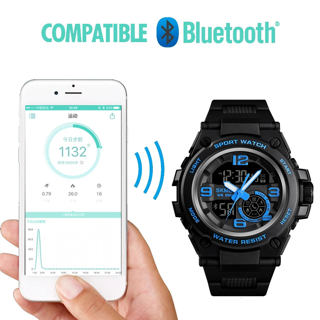 

SKMEI Sport Bluetooth Digital Wristwatches Fashion Smart Watch Men Pedometer Calorie Remote Camera Military Watches Relogio 1517