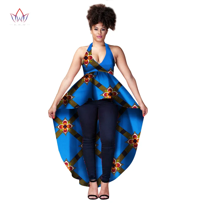

in stock African Top For Women Dashiki Long Shirt Sexy Africa Sling Dress Print Wax Riche Tribal Tops Batik Femal Top WY1358