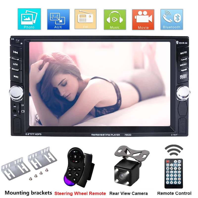 

2din Car Radio 7652D 6.6" HD Autoradio Multimedia Player Touch Screen Auto Audio Car Stereo MP5 Bluetooth USB TF FM Camera Frame