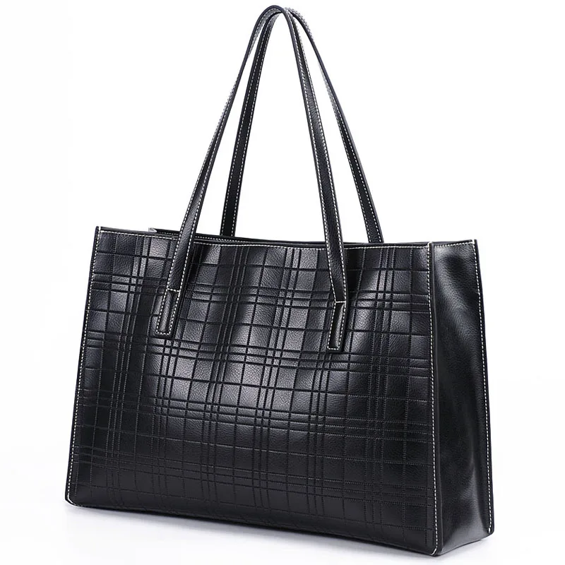 Ladies Real Cowhide Leather Plaid Handbag Shoulder Big Bags European and Women American Large Capacity Tote Shoulder Black Bag
Ladies Real Cowhide Leather Plaid Handbag Shoulder Big Bags European and Women American Large Capacity Tote Shoulder Black Bag