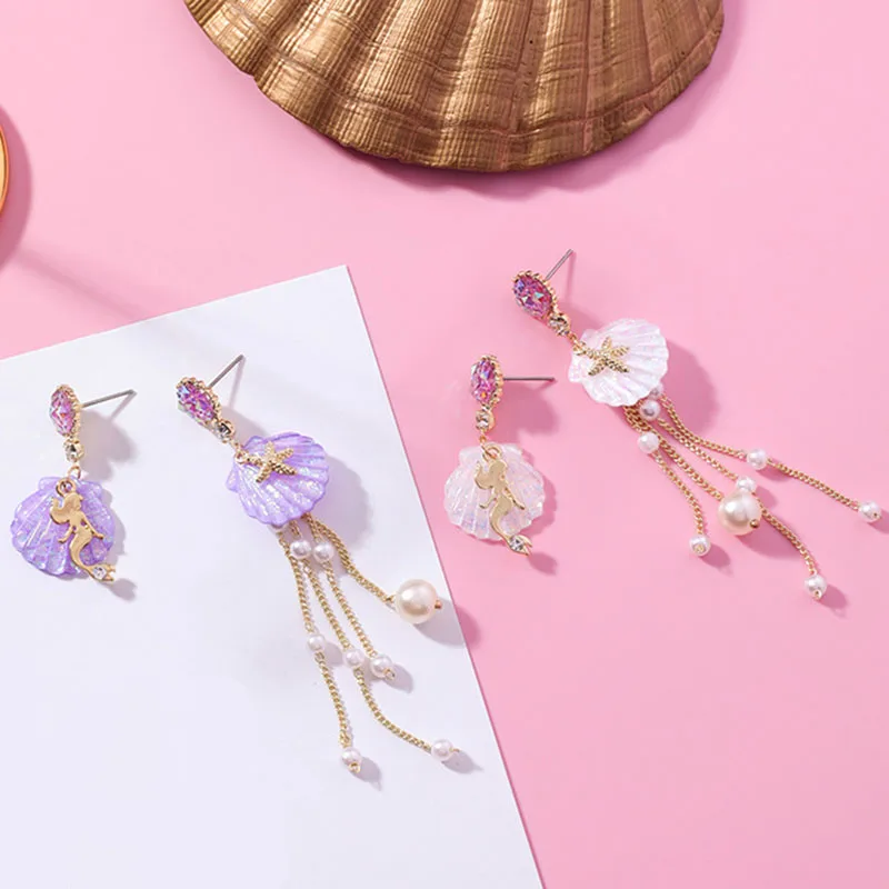 Romantic Acrylic Shell Mermaid Drop Cubic Zircon Earrings Asymmetric Simulated Pearls Tassel Dangle Earrings for Women Jewelry
Romantic Acrylic Shell Mermaid Drop Cubic Zircon Earrings Asymmetric Simulated Pearls Tassel Dangle Earrings for Women Jewelry