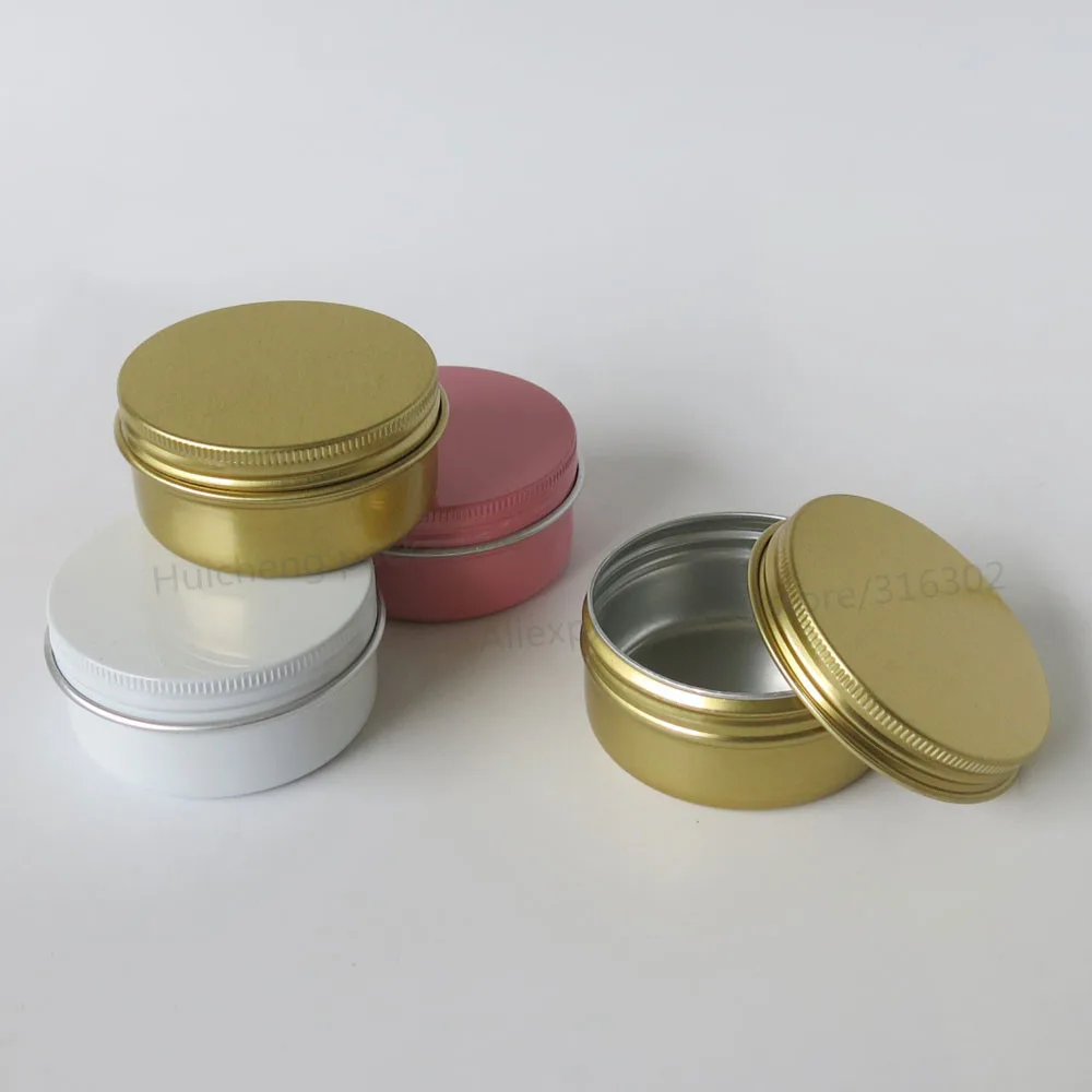 Image 50 x 50g Solid White Pink Aluminum jars 50 g aluminum case for powders, gels, cream use, Gold metal containers