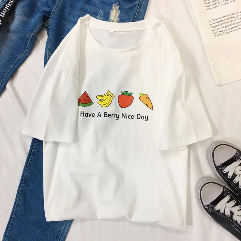 Women Print Fruits Loose T-shirt Female Short Sleeve T-shirts Tops Korean Harajuku Print Shirt
Women Print Fruits Loose T-shirt Female Short Sleeve T-shirts Tops Korean Harajuku Print Shirt