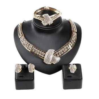 African Jewelry Sets Fine Wedding Gold Color Rhinestone Necklace Set Party Women Fashion Bridal Ring Bangle Earring Accessories
African Jewelry Sets Fine Wedding Gold Color Rhinestone Necklace Set Party Women Fashion Bridal Ring Bangle Earring Accessories