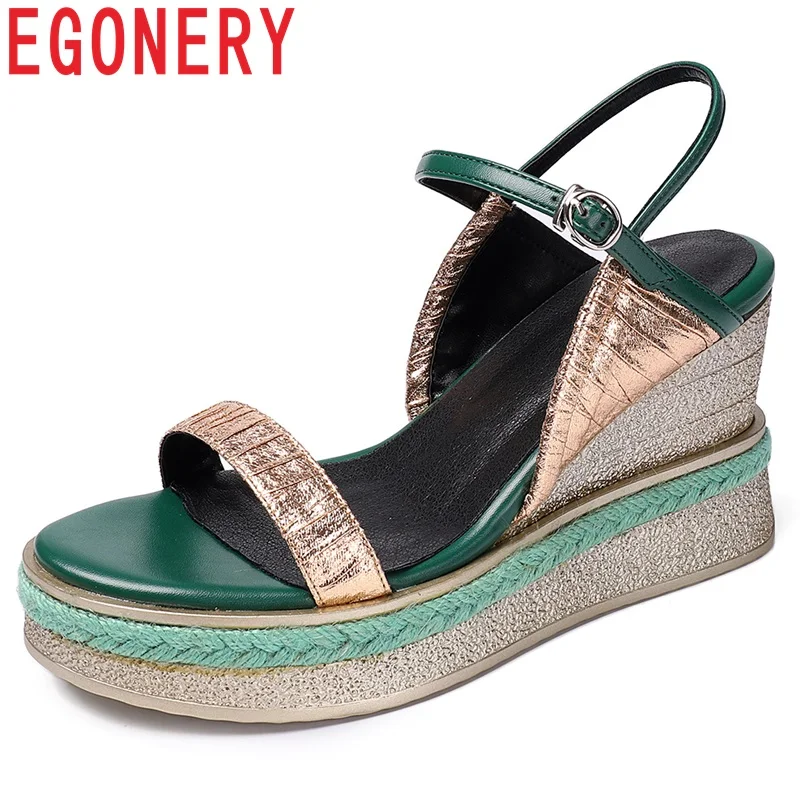 EGONERY Genuine Leather woman sandals fashion girl summer party green silver 9 cm Super High heels Platform Wedges shoes
EGONERY Genuine Leather woman sandals fashion girl summer party green silver 9 cm Super High heels Platform Wedges shoes