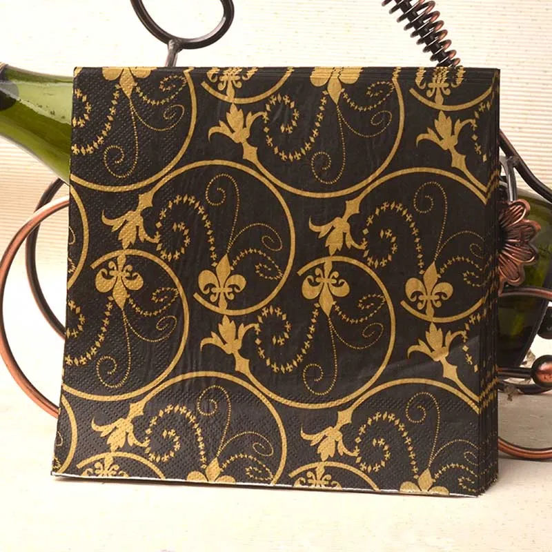 20 Vintage napkins paper tissue black printed gold flower decoupage wedding serviette party cocktail Guardanapo home decor mats
20 Vintage napkins paper tissue black printed gold flower decoupage wedding serviette party cocktail Guardanapo home decor mats