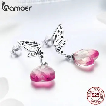 BAMOER New Arrival 925 Sterling Silver Hope Wings Pink Crystal Heart Drop Earrings for Women Wedding Engagement Jewelry GAE015 
BAMOER New Arrival 925 Sterling Silver Hope Wings Pink Crystal Heart Drop Earrings for Women Wedding Engagement Jewelry GAE015