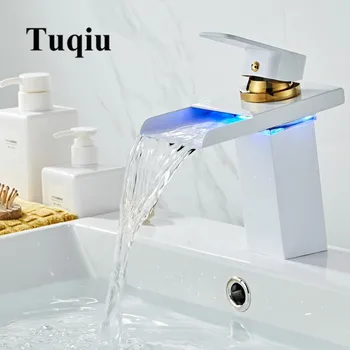 Bathroom Waterfall Faucet LED Faucet White and Gold Brass Basin Faucet. Bathroom Mixer Tap Deck Mounted Basin Sink Mixer Tap
Bathroom Waterfall Faucet LED Faucet White and Gold Brass Basin Faucet. Bathroom Mixer Tap Deck Mounted Basin Sink Mixer Tap