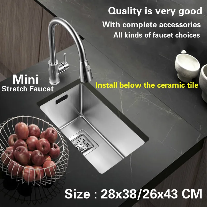 

Free shipping Standard mini kitchen balcony manual sink single trough 304 food grade stainless steel hot sell 280x380/260x430 MM