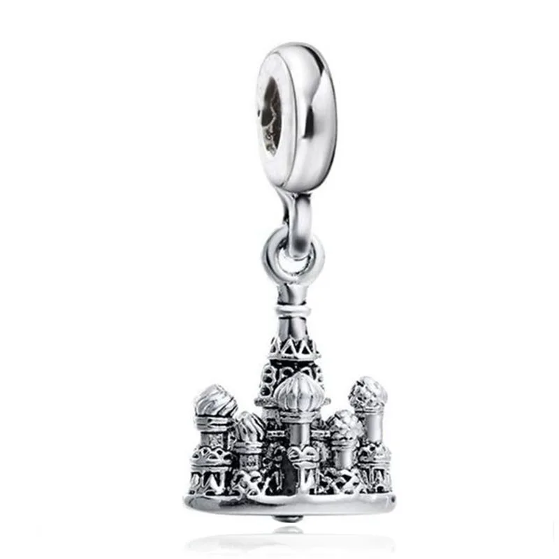 Free Shipping 1PC Silver Plated Castle Pendant European Bead Charms Fit Pandora Bracelet & Bangle Jewelry Making Findings
