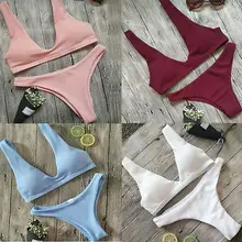 Quente 2019 nova sexy conjunto de biquíni feminino banho bandagem monokini push up acolchoado sólido maiô beachwear(China)