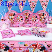 

Disney Minnie Mouse Theme 83Pcs/lot Cup+Plate+Napkin+Horn Girl Birthday Party Gift Bag+Banner+Straw+Tablecloth Decoration Supply