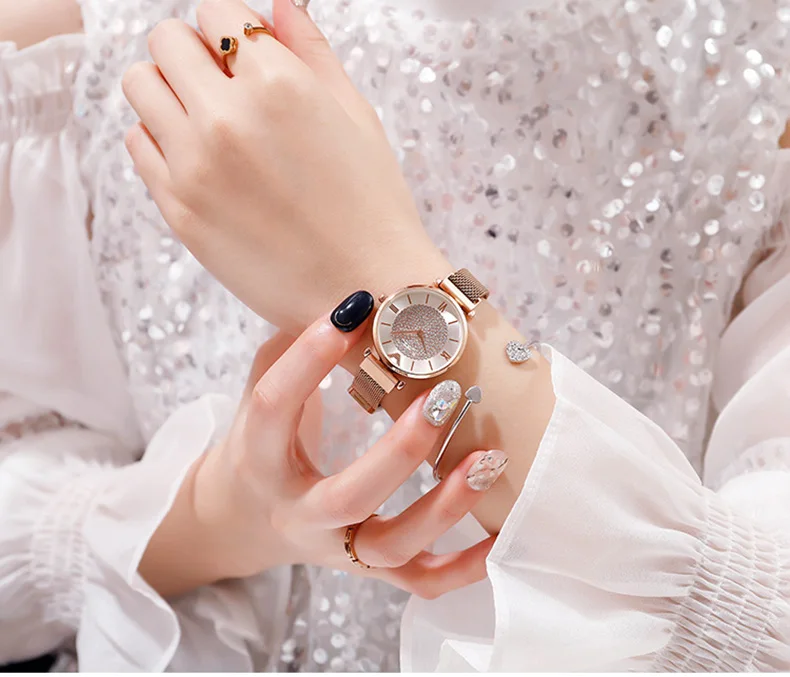 Luxury Brand Ladies Watch Star Sky Diamond Dial Women Bracelet Watches Magnetic Stainless Steel Leather Wristwatches Reloj Mujer 15 HTB1QJD e8Cw3KVjSZR0q6zcUpXad