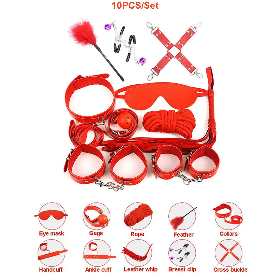 12 шт. БДСМ секс бандаж наручники ошейники плетка веревка интимные игрушки для пар