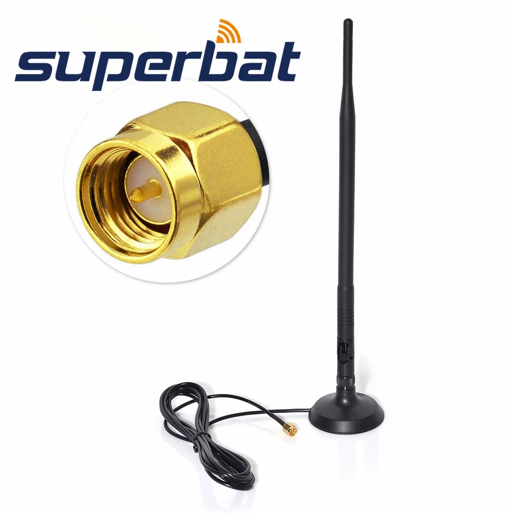 

Superbat 2.4GHz 9DBI SMA Antenna WiFi/GSM/3G/4G LTE Wide Band High Gain Omni Directional Wireless Signal Booster Amplifier Modem