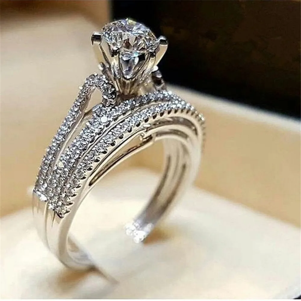 Luxury Round Crystal Female Zircon Wedding Ring Set Fashion Bridal Sets Jewelry Promise Love Engagement Rings For Women
Luxury Round Crystal Female Zircon Wedding Ring Set Fashion Bridal Sets Jewelry Promise Love Engagement Rings For Women