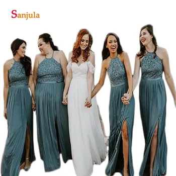 Halter Lace Top Bridesmaid Dresses Long A-Line Cheap Wedding Guest Dresses 2019 Leg Split Slit Women Wedding Party Gowns D487
Halter Lace Top Bridesmaid Dresses Long A-Line Cheap Wedding Guest Dresses 2019 Leg Split Slit Women Wedding Party Gowns D487