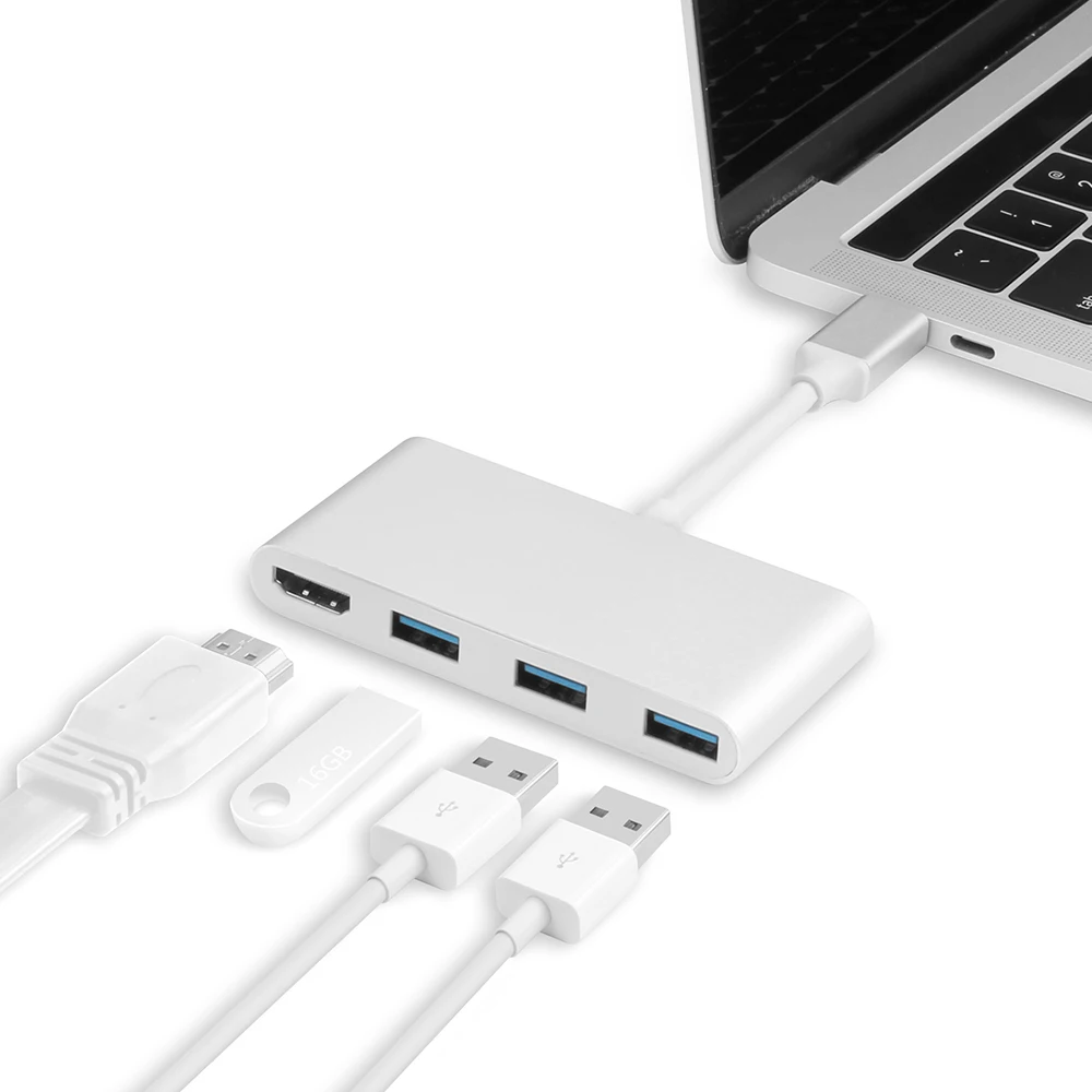 Type-C to HDMI 4K+3 USB 3.0 Ports Adapter Aluminum Alloy Type C to USB Splitter HDMI Converter Cable For Macbook Pro Air 13 2018
Type-C to HDMI 4K+3 USB 3.0 Ports Adapter Aluminum Alloy Type C to USB Splitter HDMI Converter Cable For Macbook Pro Air 13 2018