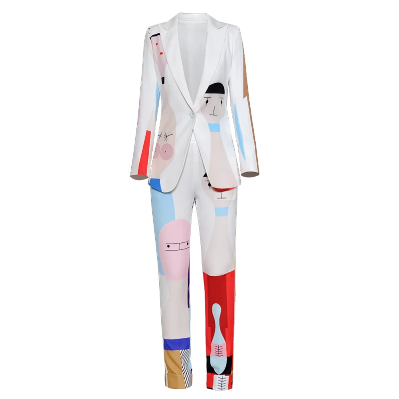 Women's Sets Long Sleeve Cartoon Geometric Print One Button Turn-down Collar Blazer + Pencil Pants Fashion Suit 2018 Autumn New
Women's Sets Long Sleeve Cartoon Geometric Print One Button Turn-down Collar Blazer + Pencil Pants Fashion Suit 2018 Autumn New