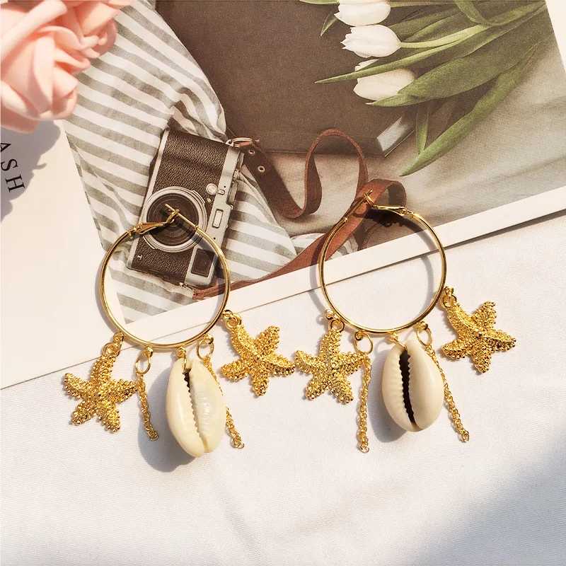 Fashion Women Bohemian Starfish Conch Cowary Shell Big Circle Drop Earrings High Quality Man-made Ivory Shell Dangle Earrings
Fashion Women Bohemian Starfish Conch Cowary Shell Big Circle Drop Earrings High Quality Man-made Ivory Shell Dangle Earrings