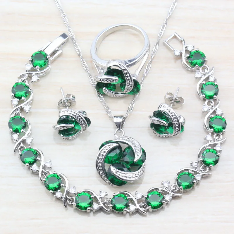 925 Sterling Silver Simple Flower Green Cubic Zirconia Jewelry Sets Earrings/Necklace/Ring /Bracelet For Women Gift Jewelry T03
925 Sterling Silver Simple Flower Green Cubic Zirconia Jewelry Sets Earrings/Necklace/Ring /Bracelet For Women Gift Jewelry T03