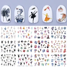 12 pièces/ensemble Nail Art autocollant rétro Styles curseur aquarelle encre Ballet danse femmes Accessoires conseils pour vernis à ongles TRBN889-900(China)