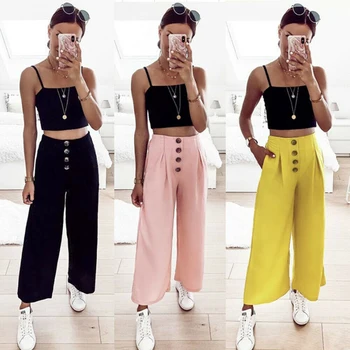 2019 Autumn New Women's Button Wide Leg Flared Pants High Waist Casual Palazzo Loose Trousers Three-Colour
2019 Autumn New Women's Button Wide Leg Flared Pants High Waist Casual Palazzo Loose Trousers Three-Colour
