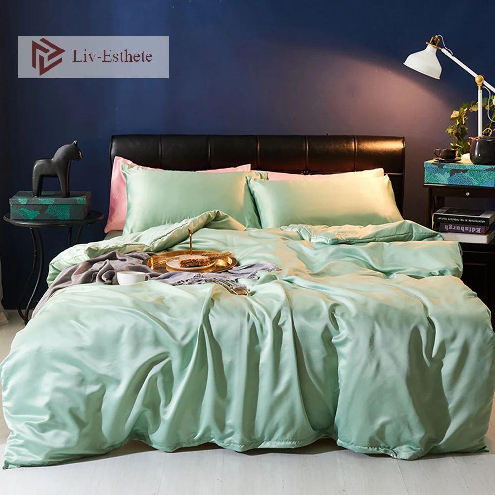 Liv-Esthete Luxury Light Green Silk Bedding Set Silky Duvet Cover Flat Sheet Pillowcase Bed Linen Double Queen King For Adult
Liv-Esthete Luxury Light Green Silk Bedding Set Silky Duvet Cover Flat Sheet Pillowcase Bed Linen Double Queen King For Adult