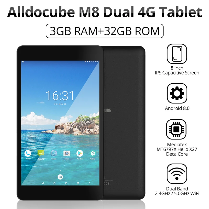 

Original Box Alldocube M8 3GB RAM 32GB ROM MT6797X Helio X27 Deca Core 8 Inch Android 8.0 Dual 4G Tablet 1920*1200