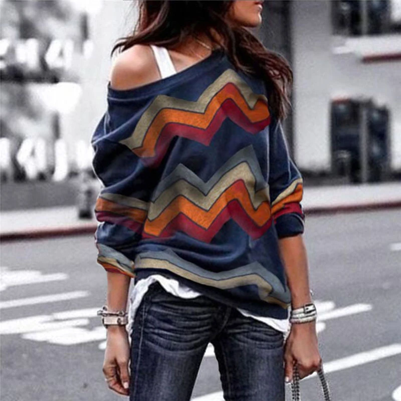 Fashion Women Casual Printed T-shirt Women Sexy Strapless T-shirt Round Neck Long Sleeve Female Tops Chemise Femme streetwear
Fashion Women Casual Printed T-shirt Women Sexy Strapless T-shirt Round Neck Long Sleeve Female Tops Chemise Femme streetwear