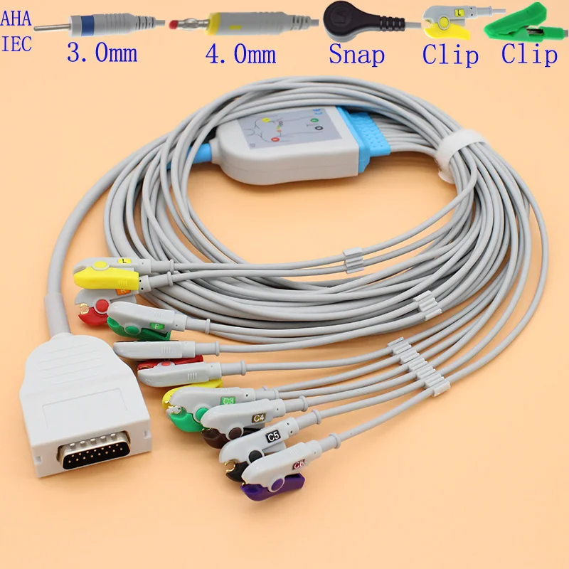 

DB 15Pin ECG EKG 10 lead cable and electrode leadwire for Brudick EK10-E530,AHA/IEC,3.0Din/4.0Banana/Snap/Clip/Vet clip end