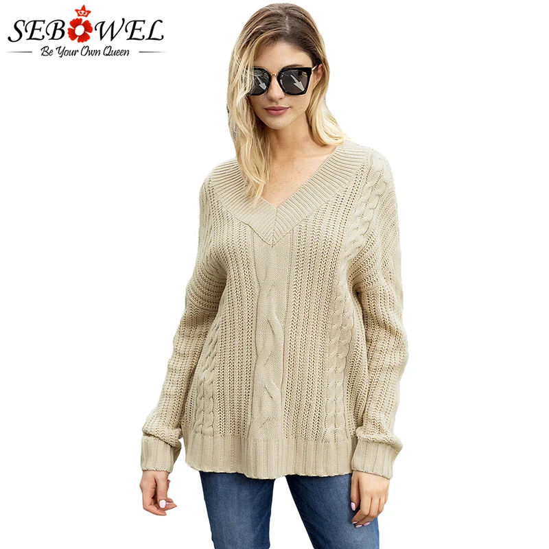 Khaki-Cable-Knit-V-Neck-Sweater-LC27873-16-4