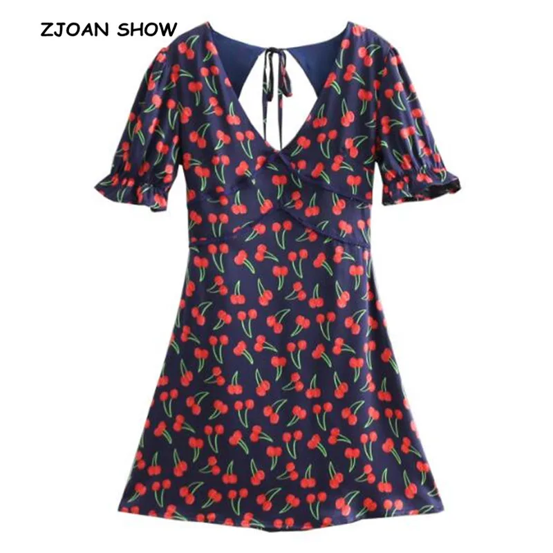 2019 New Summer Retro V neck Lacing up Hollow Out Backless Cherry Mini short Dress Women Short Puff Sleeve Dresses Vestidos
2019 New Summer Retro V neck Lacing up Hollow Out Backless Cherry Mini short Dress Women Short Puff Sleeve Dresses Vestidos
