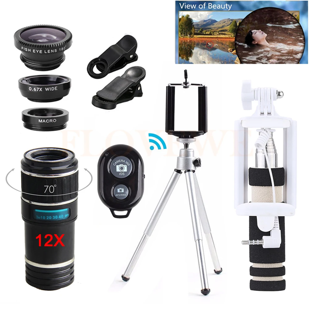 12in1 12X Zoom Telephoto Lens Telescope Fisheye Wide Angle Macro Lentes Microscope With Selfie Stick Clips Tripod For Cell Phone
12in1 12X Zoom Telephoto Lens Telescope Fisheye Wide Angle Macro Lentes Microscope With Selfie Stick Clips Tripod For Cell Phone