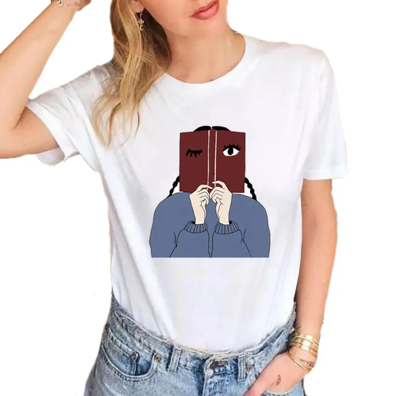 New Summer Cute The reader Book female T-shirt Funny Printed Kawai Girl Eyelash T Shirt Soft Cotton Casual White Tops Tees S1661
New Summer Cute The reader Book female T-shirt Funny Printed Kawai Girl Eyelash T Shirt Soft Cotton Casual White Tops Tees S1661