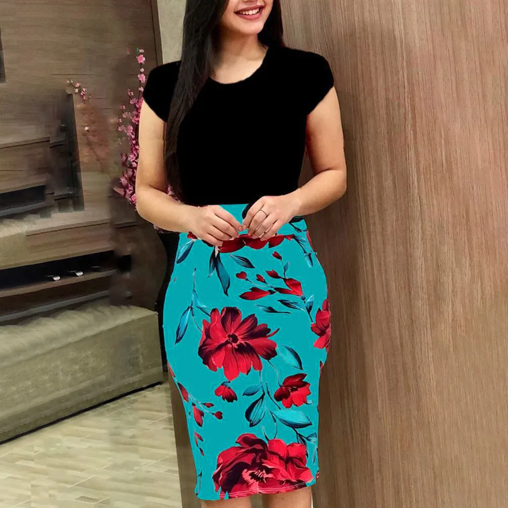 O-Neck Short Sleeve Splicing Flower Floral Printing Dress Buttock Work Dress Fashion Women Sexy Lady Elegant Dress
O-Neck Short Sleeve Splicing Flower Floral Printing Dress Buttock Work Dress Fashion Women Sexy Lady Elegant Dress