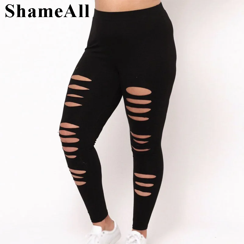 Plus Size Ripped Hole Solid Black Elasticity Skinny Leggings 4XL 5XL Spring Summer Slimming Fitness Legging Pants For Women
Plus Size Ripped Hole Solid Black Elasticity Skinny Leggings 4XL 5XL Spring Summer Slimming Fitness Legging Pants For Women
