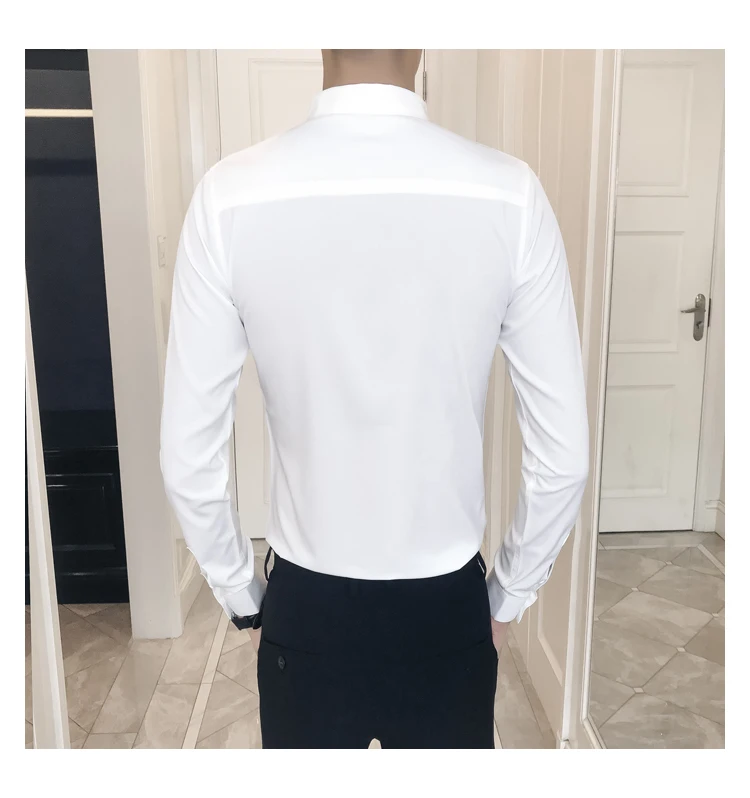 Mens Dress Shirts Plus Size Tuxedo Shirt Men British Style Embroidery