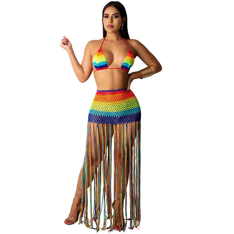 Women Rainbow Bikini Crochet Tassel Beachwear Cover Up Dress Sexy Knitted Backless Halter Swimsuit Swimwear Summer Maxi Dress
Women Rainbow Bikini Crochet Tassel Beachwear Cover Up Dress Sexy Knitted Backless Halter Swimsuit Swimwear Summer Maxi Dress