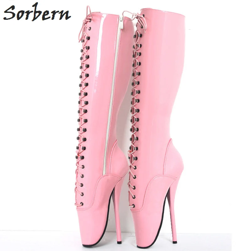 

Sorbern Sexy 18cm Knee-High Spike High Heel BALLET Boots For Woman Unisex Thin heel Boots Pointed Toe Cross-tied Party Shoes