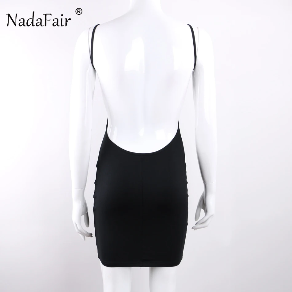 Nadafair 95% Cotton Spaghetti Strap Black Sexy Club Backless Bodycon Dress Women Summer Beach Casual Mini Dress 26