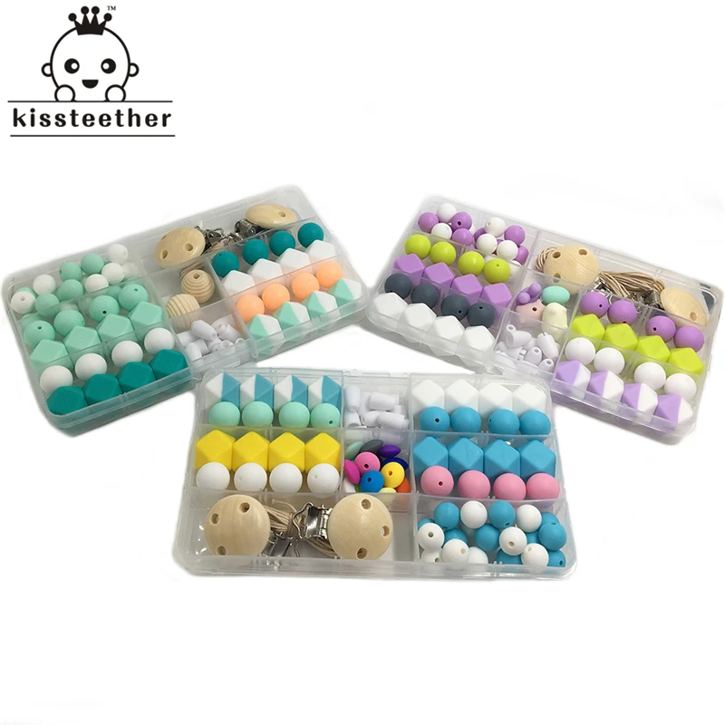 3pc DIY Baby Teether Accessories Geometry Hexagonal Round Silicone Bead Wooden Pacifier Clip Breakaway Safety Clasp For Bracelet | Мать и
