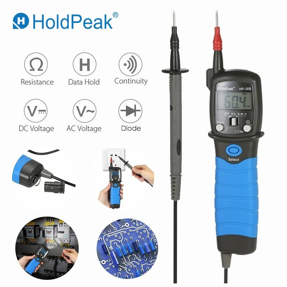HoldPeak HP-38B Digital Auto Range Voltage Meter Portable Multimeter Measure AC/DC Voltage Resistance and Diode with Date Hold
HoldPeak HP-38B Digital Auto Range Voltage Meter Portable Multimeter Measure AC/DC Voltage Resistance and Diode with Date Hold