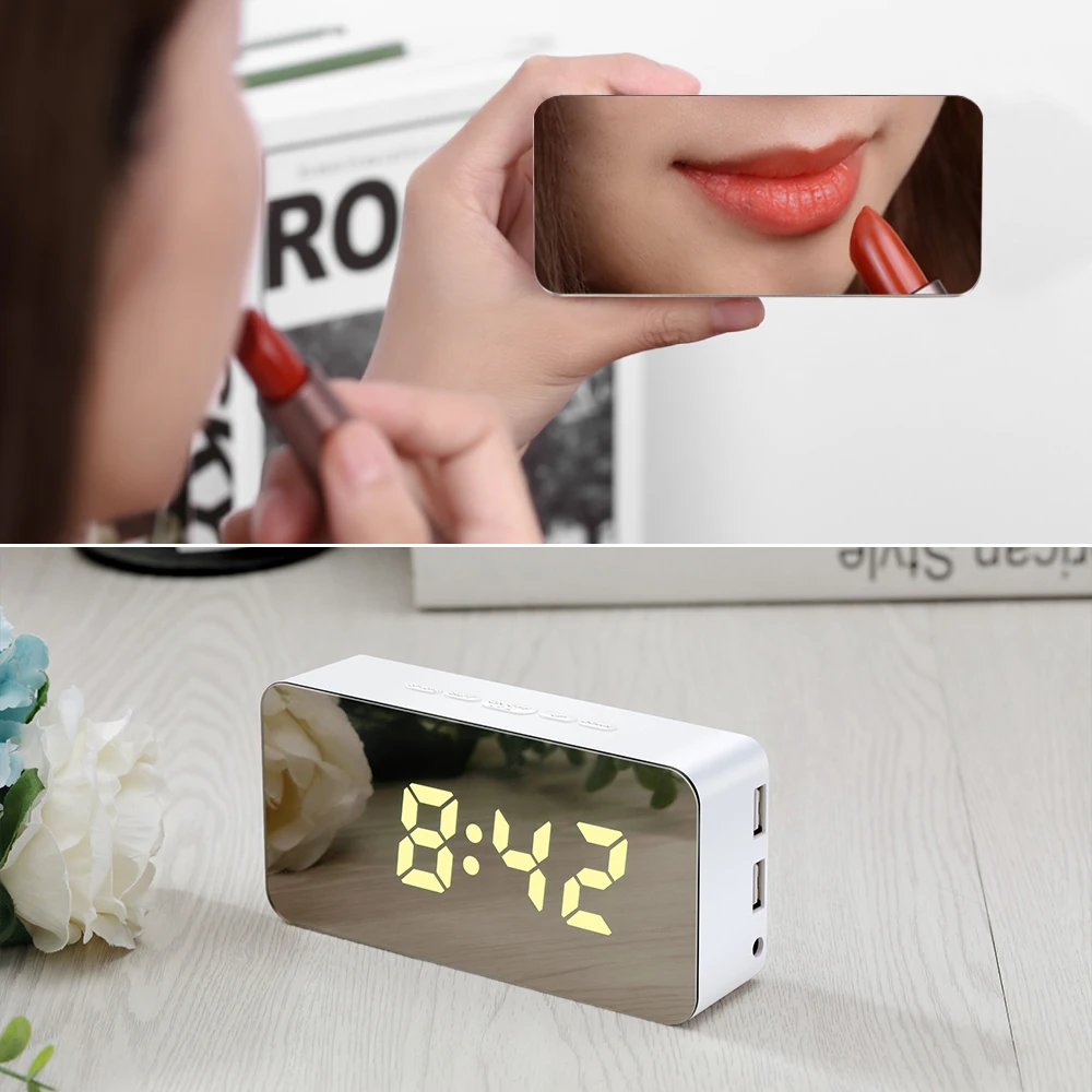 RGB LED Mirror Alarm Clock USB/Battery Powered Desktop Digital Alarm Clock Thermometer Adjustable Luminance Snooze Function
RGB LED Mirror Alarm Clock USB/Battery Powered Desktop Digital Alarm Clock Thermometer Adjustable Luminance Snooze Function