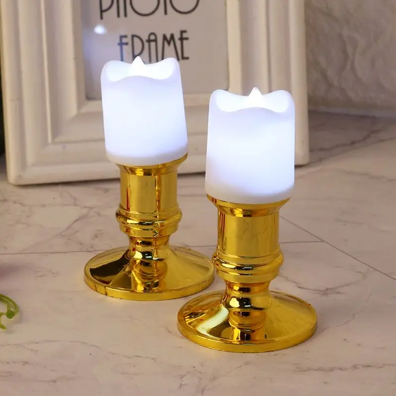 

2pcs Plastic Gold Plated Candle Base Holder Pillar Candlestick Stand For Electronic Candles Tapers Christmas Party Decor