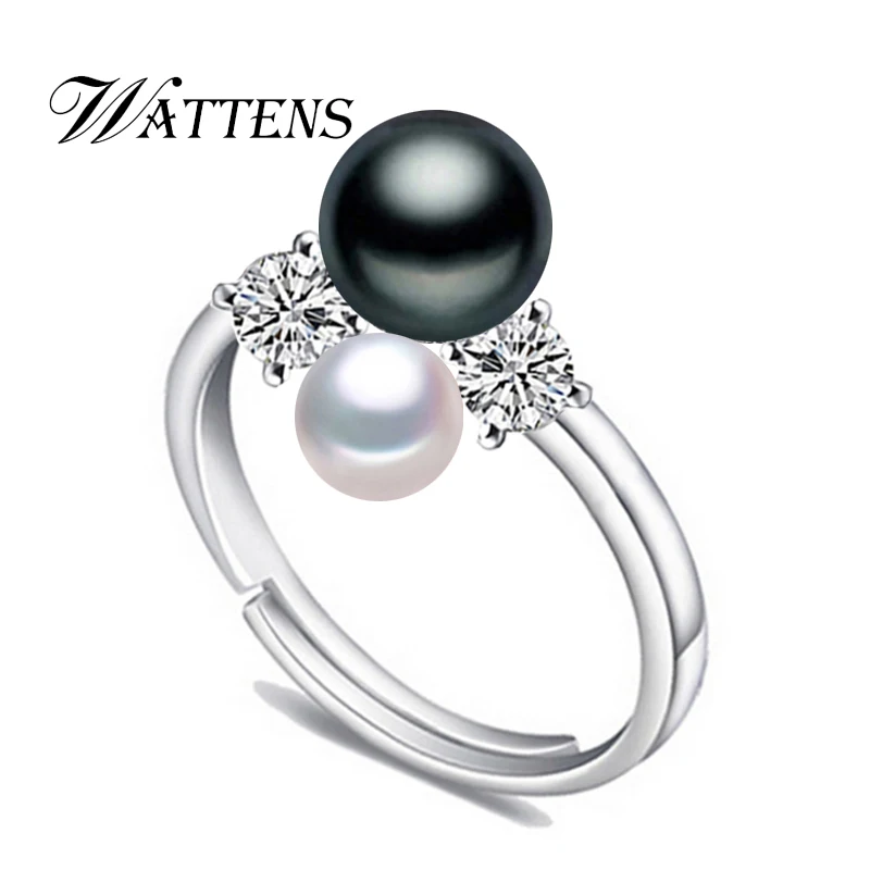 

WATTENS Trendy Pearl Jewelry,natural freshwater double Pearl rings,wedding 925 silver rings women,Engagement Jewelry for love