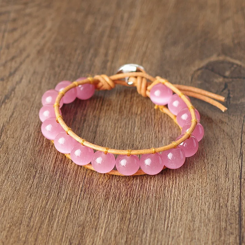 Handmade Jewelry 10mm Pink Opal Stone Beads Wrap Leather Bracelets & Bangle Chakra Party Gift Women Strand Charm Boho Bracelet
Handmade Jewelry 10mm Pink Opal Stone Beads Wrap Leather Bracelets & Bangle Chakra Party Gift Women Strand Charm Boho Bracelet